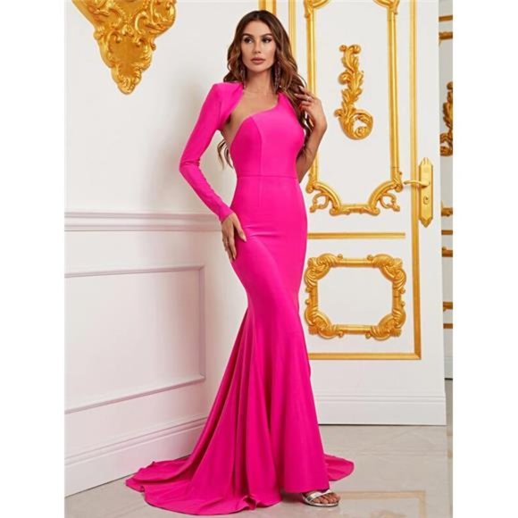 Asymmetrical Neck Floor Length Formal Dress - Picture 1 of 8